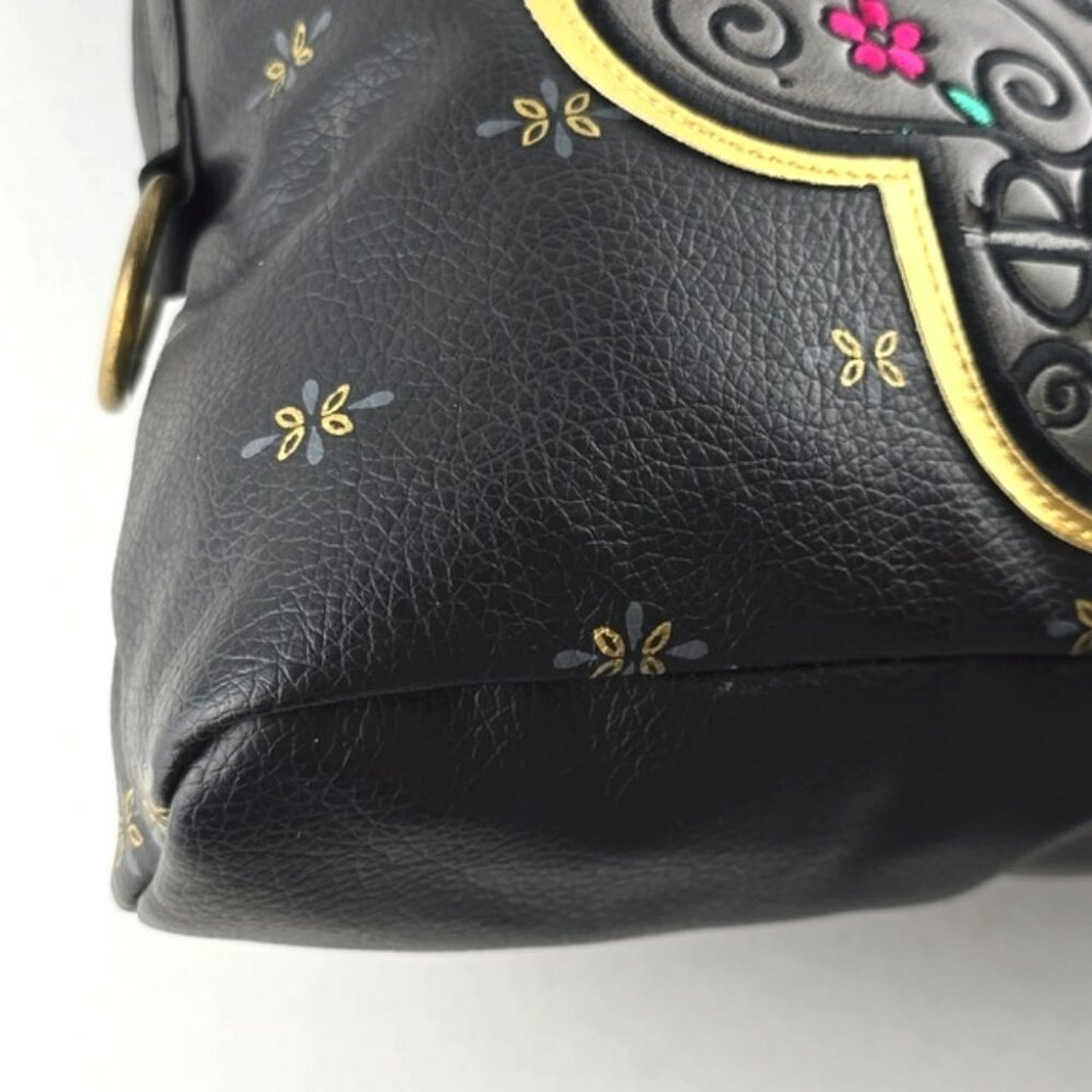 Loungefly Women's Sugar Skull Day of the Dead Large Black Faux Leather Bag Pink - Picture 15 of 16
